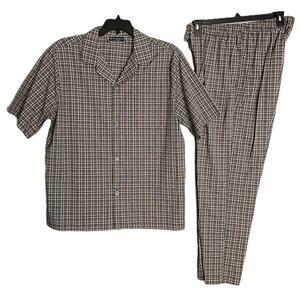 Hart Schaffner Marx Sleepwear Men's Large Pajama Set Brown Plaid NEW